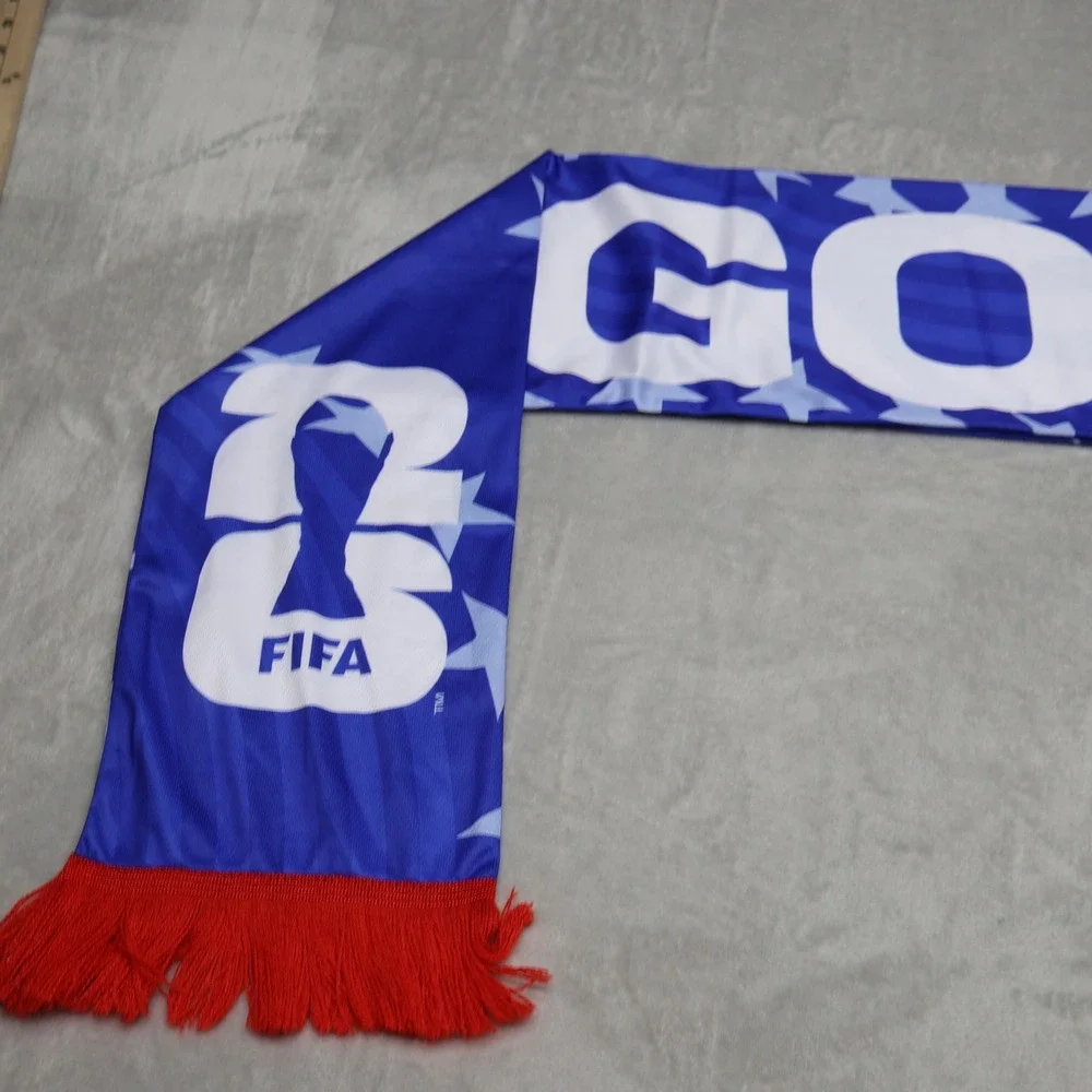 FIFA World Cup 2026 Scarf Unisex One Size Blue Stars Fringe Soccer USA Goal NEW